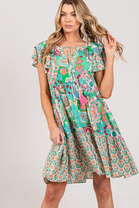 Sage+Fig Mixed Paisley Print Midi Dress in Green Dress Sage+Fig   