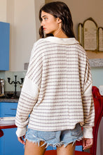 Load image into Gallery viewer, BucketList Striped Collared Top in Ivory/Grey ON ORDER Tops Bucketlist   

