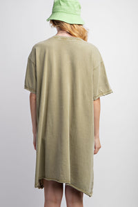 Easel Peace Patched Cotton Jersey Tunic Top in Faded Olive Dress Easel   