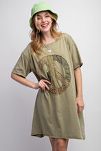 Load image into Gallery viewer, Easel Peace Patched Cotton Jersey Tunic Top in Faded Olive Dress Easel   
