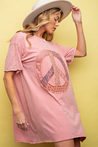 Easel Peace Patched Cotton Jersey Tunic Top in Bridal Rose Dress Easel   