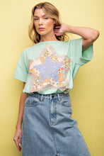 Load image into Gallery viewer, Easel Star Patched Cotton Jersey Top in Mint Shirts &amp; Tops Easel   
