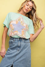 Load image into Gallery viewer, Easel Star Patched Cotton Jersey Top in Mint Shirts &amp; Tops Easel   
