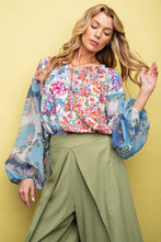 Load image into Gallery viewer, Easel Floral Print Mix n Match Top in Grey Blue Shirts &amp; Tops Easel   
