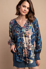 Load image into Gallery viewer, GiGiO Mixed Print Faux Button Front Top in Midnight ON ORDER
