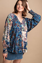 Load image into Gallery viewer, GiGiO Mixed Print Faux Button Front Top in Midnight ON ORDER
