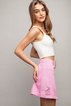 Load image into Gallery viewer, ee:some Mineral Washed Denim Wrap Front Mini Skirt in Bubble Pink

