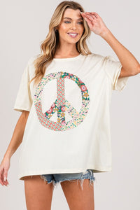 Sage+Fig Solid Color Top with Floral Peace Sign Applique in Cream ON ORDER