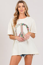 Load image into Gallery viewer, Sage+Fig Solid Color Top with Floral Peace Sign Applique in Cream ON ORDER
