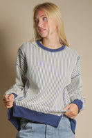 Very J OVERSIZED Waffle Knit Top in Navy