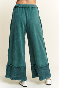 J.Her Contrasting Fabric Wide Leg Pants in Midnight Green