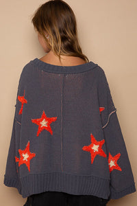 POL Berber Star Print Sweater in Charcoal