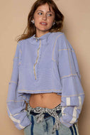 POL CROPPED High Neck Half Zip Up Top in Evening Blue FINAL SALE
