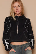 POL CROPPED High Neck Half Zip Up Top in Black FINAL SALE