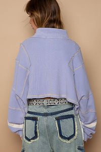 POL CROPPED High Neck Half Zip Up Top in Evening Blue