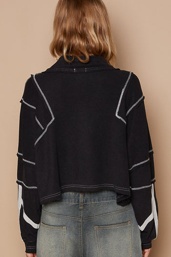 POL CROPPED High Neck Half Zip Up Top in Black