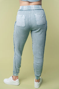 White Birch Solid Color Thermal Knit Joggers in Ice Blue