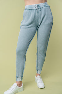 White Birch Solid Color Thermal Knit Joggers in Ice Blue