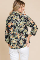 Jodifl Plant Print Button Up Top in Black/Taupe