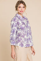 Jodifl Plant Print Button Up Top in Off White/Lavender