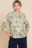 Jodifl Plant Print Button Up Top in Cream/Coral