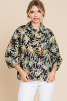Jodifl Plant Print Button Up Top in Black/Taupe