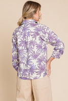 Jodifl Plant Print Button Up Top in Off White/Lavender