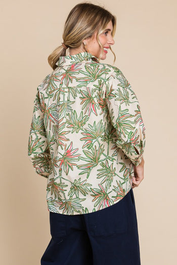 Jodifl Plant Print Button Up Top in Cream/Coral