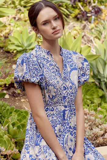 Jodifl Mixed Print Midi Dress in Blue FINAL SALE