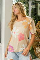 BiBi Flower Print Top in Sand Combo FINAL SALE