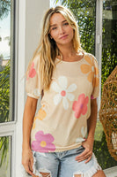 BiBi Flower Print Top in Sand Combo FINAL SALE