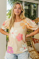 BiBi Flower Print Top in Sand Combo FINAL SALE