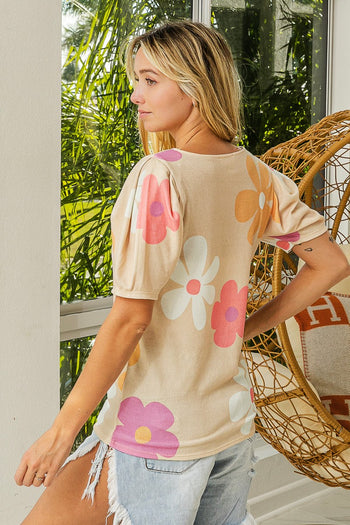 BiBi Flower Print Top in Sand Combo FINAL SALE