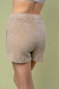 White Birch Solid Color Thermal Knit Shorts in Taupe