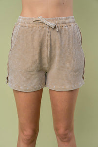White Birch Solid Color Thermal Knit Shorts in Taupe
