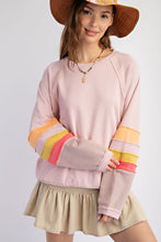 Load image into Gallery viewer, Easel Loose Fit Terry Knit Top with Colorblock Sleeves in Vintage Rose
