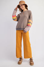 Load image into Gallery viewer, Easel Loose Fit Terry Knit Top with Colorblock Sleeves in Mocha
