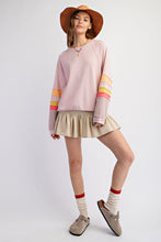 Load image into Gallery viewer, Easel Loose Fit Terry Knit Top with Colorblock Sleeves in Vintage Rose
