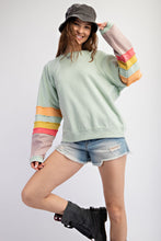 Load image into Gallery viewer, Easel Loose Fit Terry Knit Top with Colorblock Sleeves in Sage
