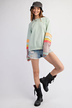 Load image into Gallery viewer, Easel Loose Fit Terry Knit Top with Colorblock Sleeves in Sage
