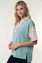 Load image into Gallery viewer, White Birch Oversized Knit Polo Top in Sage Combo
