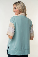 Load image into Gallery viewer, White Birch Oversized Knit Polo Top in Sage Combo
