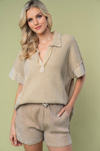 White Birch Solid Color Thermal Knit Top in Taupe ON ORDER