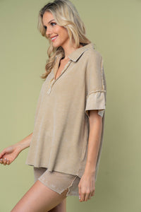 White Birch Solid Color Thermal Knit Top in Taupe ON ORDER