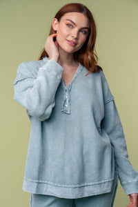 White Birch Solid Knit Thermal Top in Ice Blue