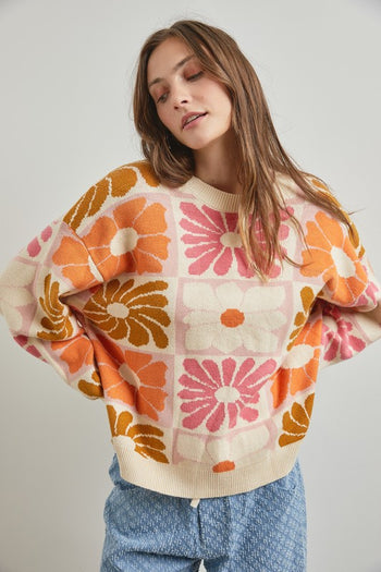 Polagram Floral Print Sweater in Cream Multi Shirts & Tops Polagram   
