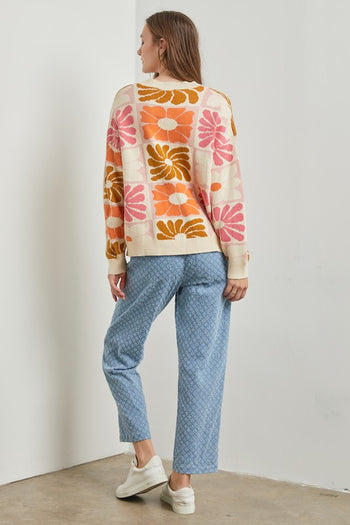 Polagram Floral Print Sweater in Cream Multi Shirts & Tops Polagram   