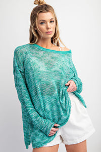 Easel Multi Color Light Weight Sweater in Emerald Top Easel   