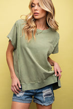 Load image into Gallery viewer, Easel Solid Color Mineral Washed Terry Knit Top in Sage Shirts &amp; Tops Easel   
