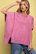 Load image into Gallery viewer, Easel Solid Color Mineral Washed Terry Knit Top in Berry Shirts &amp; Tops Easel   
